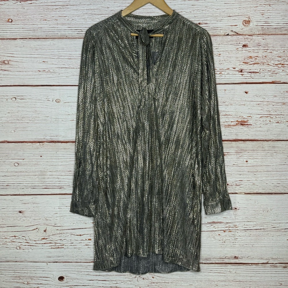 Sabina Musayev Eugene Gold Tied Shimmer Tunic Dress Sz M - Picture 8 of 16